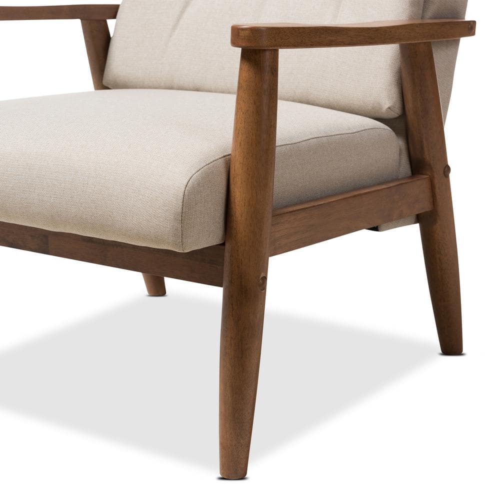 Walnut Brown & Light Beige Leather High-Back Accent Chair