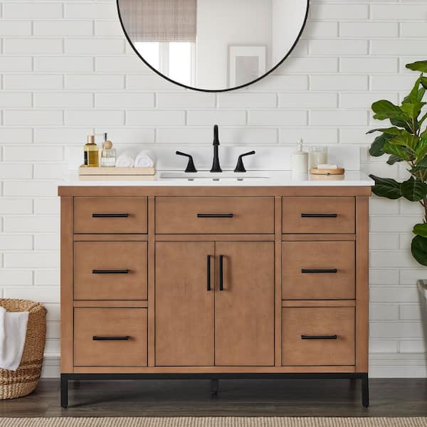 Loren 48 in. Single Sink Freestanding Gunny Bath Vanity with Pure White Engineer Stone Top