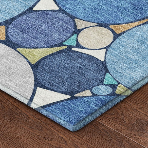Mayfield Premium Machine Washable Abstract AMF2516 Navy 2 ft. x 7 ft. Runner Rug