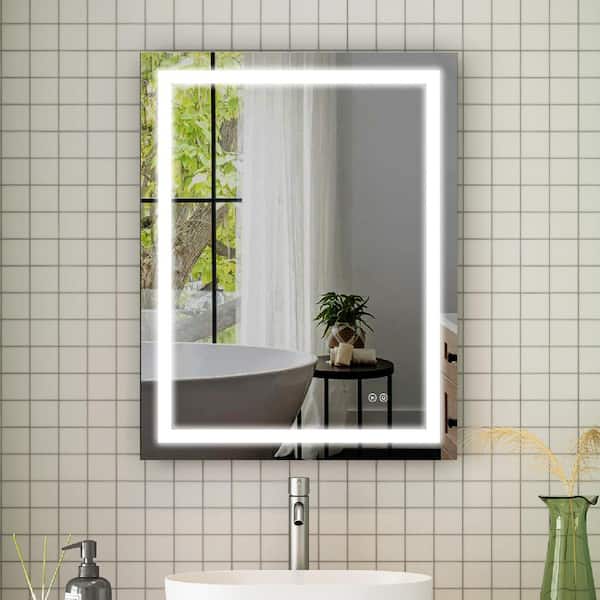 WELLFOR ALINA 28 in. W x 36 in. H Rectangular Frameless Dimmable Anti-Fog Wall Bathroom Vanity Mirror in Aluminum with UL Lights