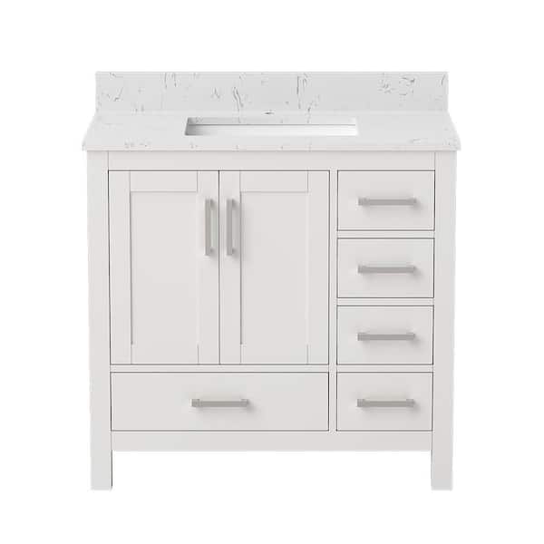 Aeterna 36 in. W x 22 in. D x 34 in. H Single Sink Freestanding Bath Vanity in White with Cultured Marble Top