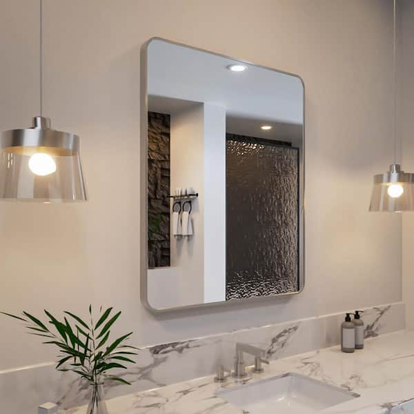 Rivo 30 in. W x 36 in. H Tempered Glass Brushed Nickel Rectangular Framed Wall Bathroom Vanity Mirror