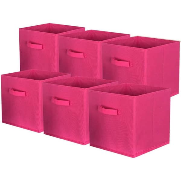 11 in. H x 10.5 in. W x 10.5 in. D  Fuchsia Fabric Collapsible Cube Storage Bin, Pack of 6