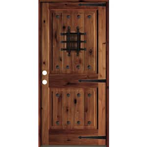 36 in. x 80 in. Mediterranean Knotty Alder Sq. Top Red Chestnut Stain Right-Hand Inswing Wood Single Prehung Front Door