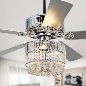 Coburg 52 in. Indoor Chrome Crystal Drum Ceiling Fan with Light and Remote Control, Reversible