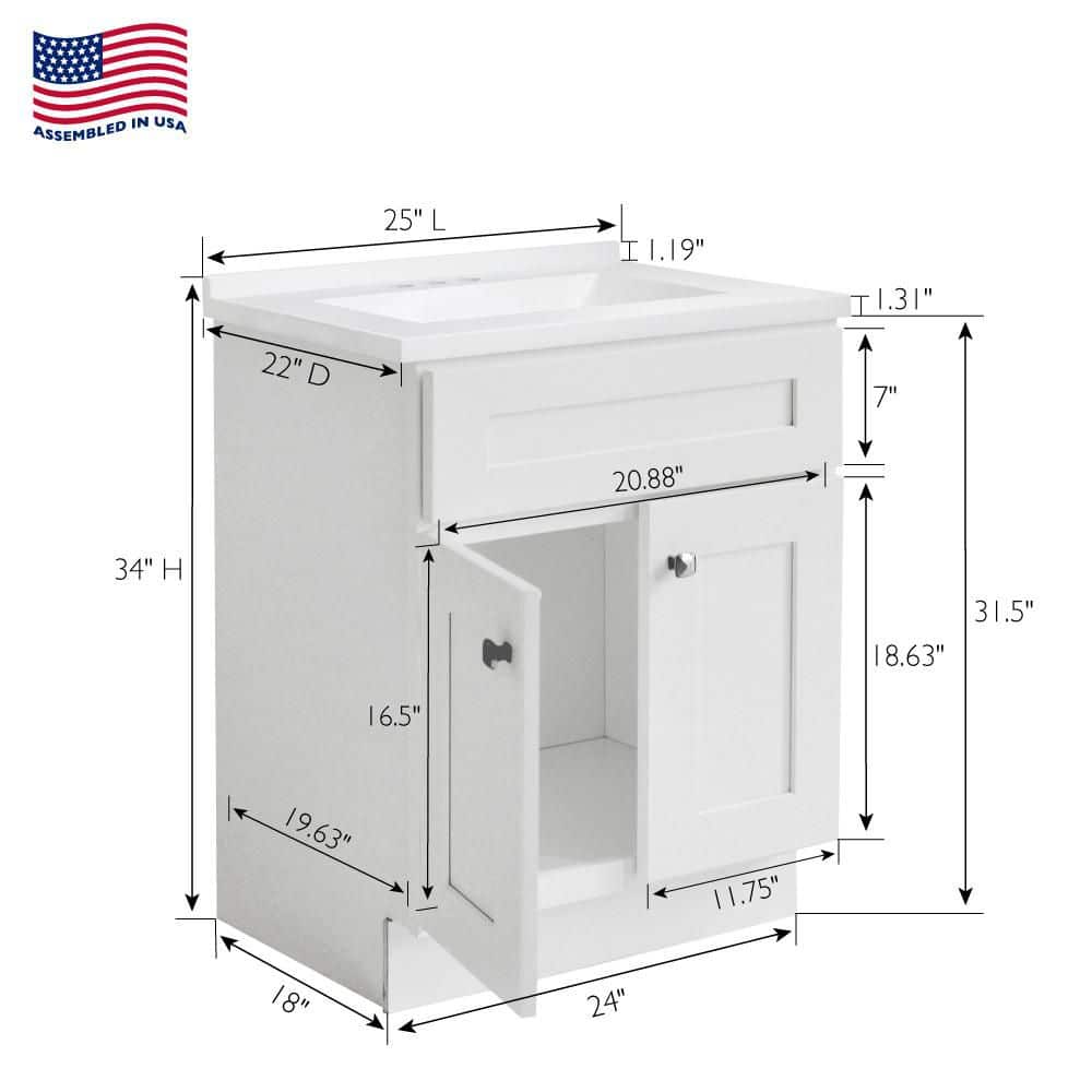 White 25" Single Bathroom Vanity with Cultured Marble Top