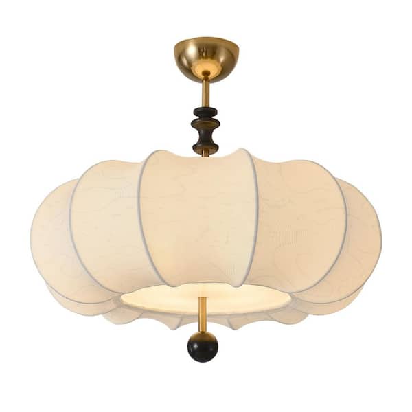 4 Lights Bronze Drum Antique Chandelier for Living Dining Room, with White Fabric Shade