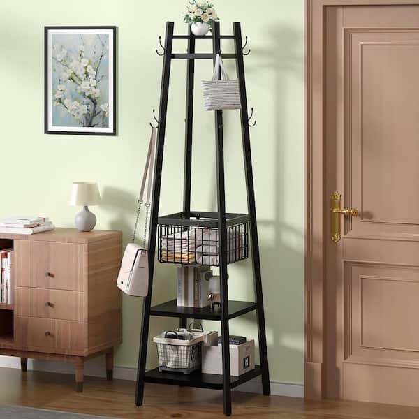 VECELO Black Industrial Coat Rack Freestanding, Clothes Stand with