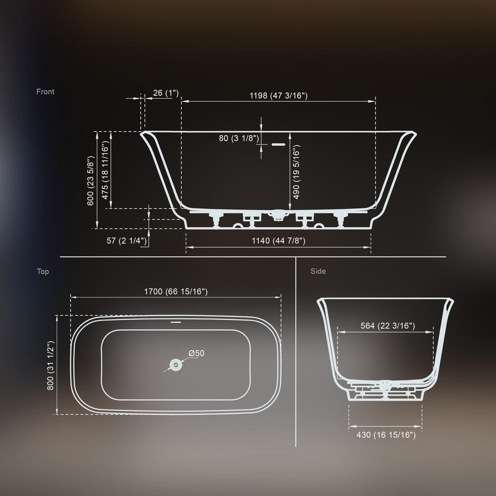 67" Glossy White Acrylic Freestanding Double Slipper Bathtub