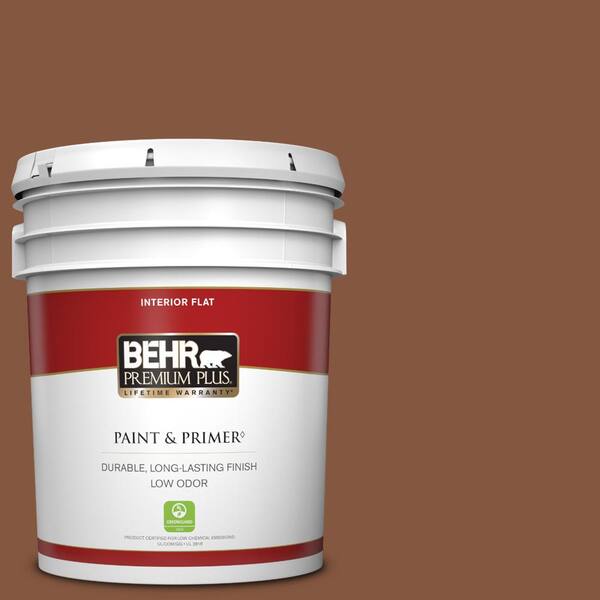 BEHR PREMIUM PLUS 5 gal. #230F-7 Florence Brown Flat Low Odor Interior Paint & Primer