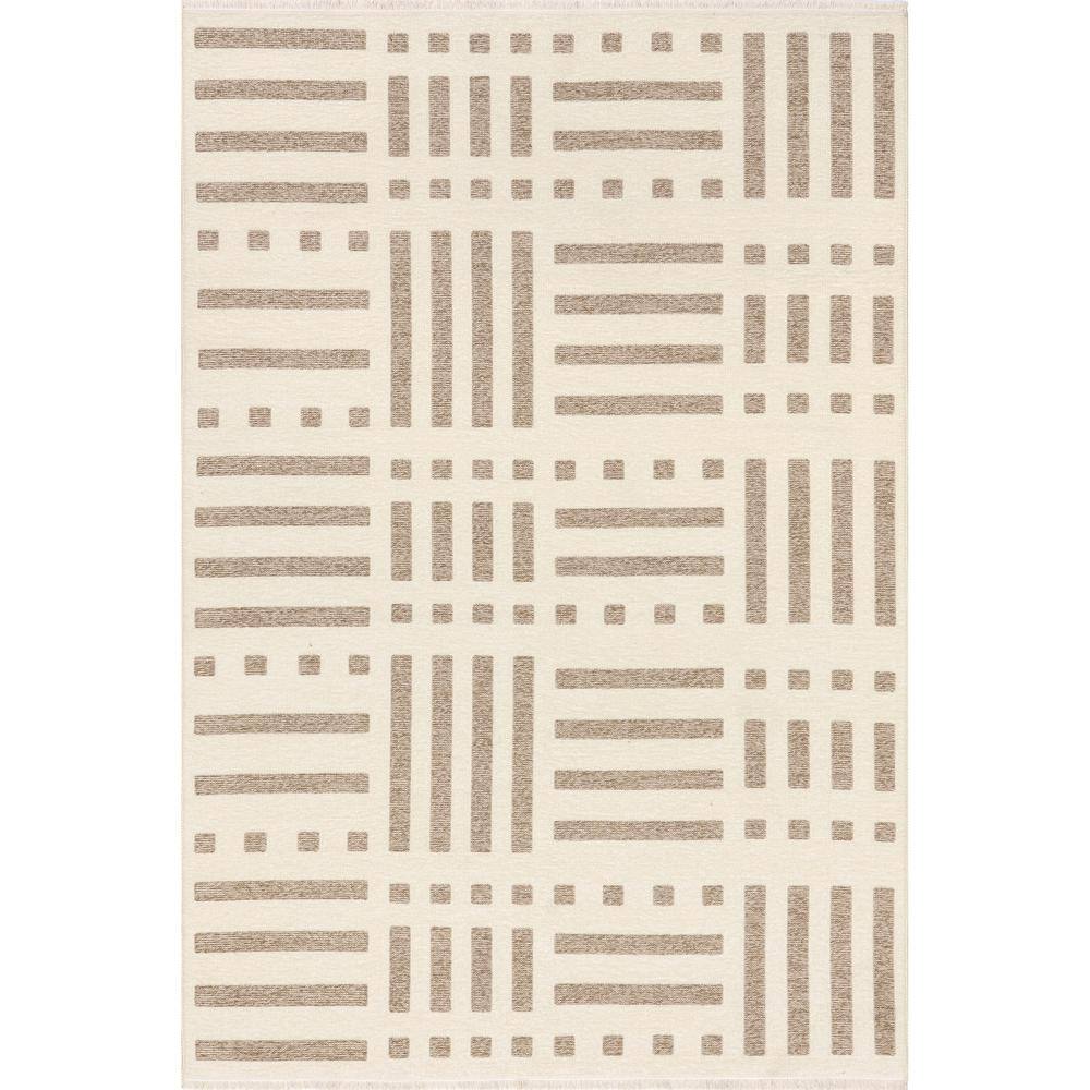 Mina Beige and Brown Geometric Reversible Washable Area Rug