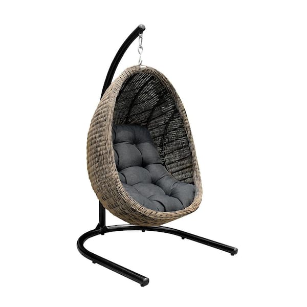 Armen Living Pisces White Wicker Patio Swing with Black Cushions