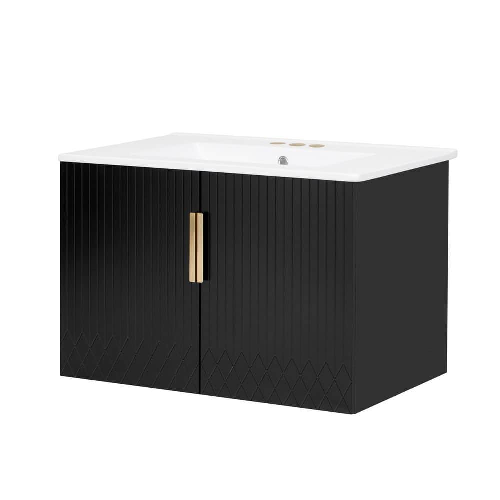 30 in Single Sink Bath Vanity Black Freestanding Storage Cabinet with 3-Hole White Ceramic Top, 2 Soft Closing Doors price history on PriceWatchPro
