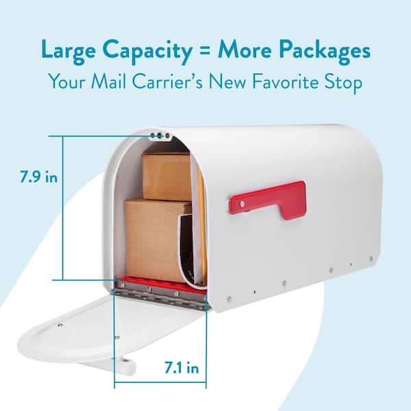 Sequoia White, Large, Steel, Heavy Duty Post Mount Mailbox