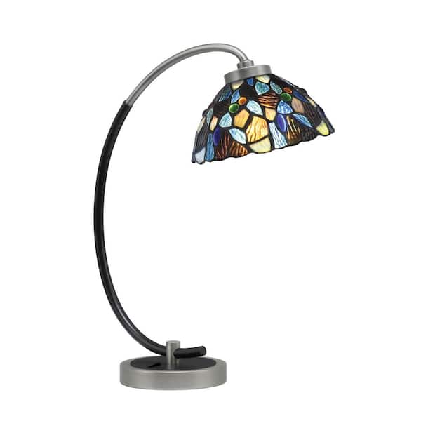 Unbranded Delgado 18.25 in. Graphite and Matte Black Accent Desk Lamp with Blue Mosaic Art Glass Shade