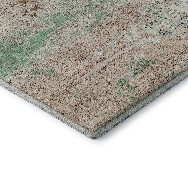 Mayfield Premium Machine Washable Abstract AMF1777 Khaki 8 ft. x 10 ft. Area Rug