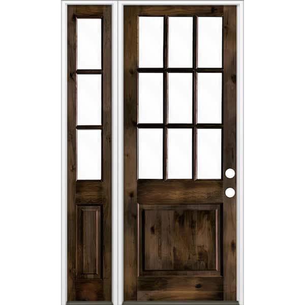 Krosswood Doors 50 in. x 96 in. Knotty Alder 2 Panel Left-Hand/Inswing Clear Glass Black Stain Wood Prehung Front Door w/Left Sidelite