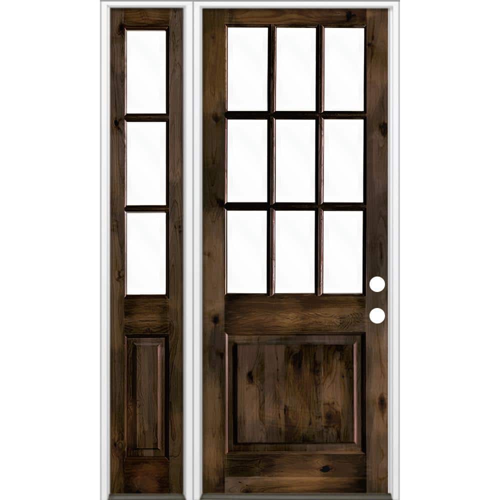 56 in. x 96 in. Knotty Alder 2 Panel Left-Hand/Inswing Clear Glass Black Stain Wood Prehung Front Door w/Left Sidelite price history on PriceWatchPro