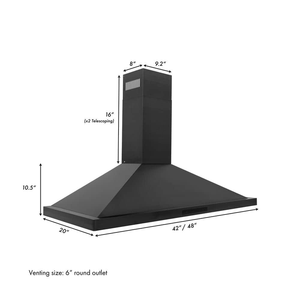 42-Inch Black Stainless Steel Convertible Wall Mounted Range Hood