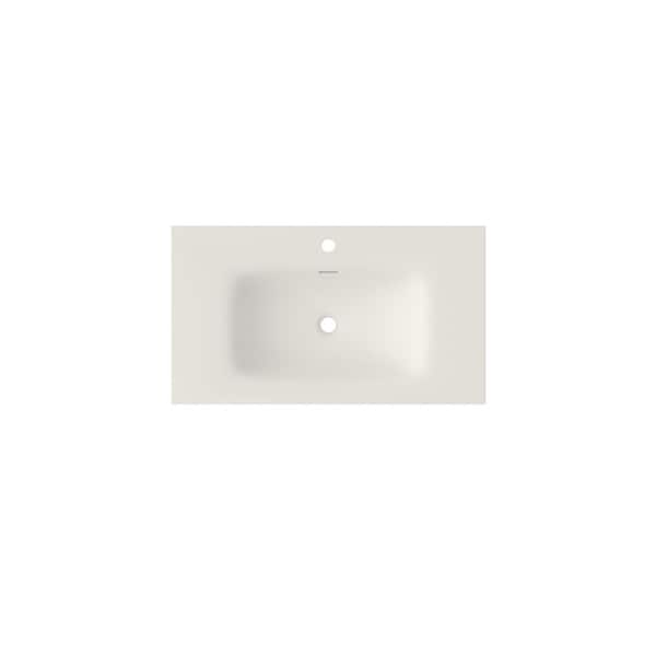 32 in. x 18 in. Wall Mount Rectangle Vessel Sink, Solid Surface Bathroom Vessel Sink in Matte White