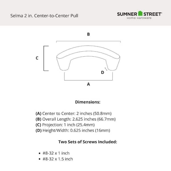 Sumner Street Home Hardware Selma 2 in. (51 mm) Center-to-Center Modern Satin Nickel Arched Drawer Pull RL020418