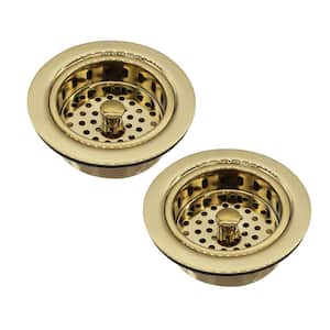 3-1/2 in. Post Style Kitchen Sink Basket Strainer in Polished Brass (2-Pack)
