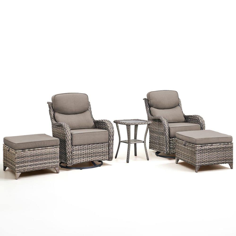 MoonLuxe Gray Wicker Outdoor Swivel Glider Chairs with Gray Olefin 6 in. Thick Cushions/Ottomans（5-Piece） price history on PriceWatchPro