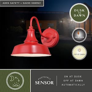 Dorado 1-Light Dusk to Dawn Red and White Farmhouse Barn Dome Outdoor Wall Lantern
