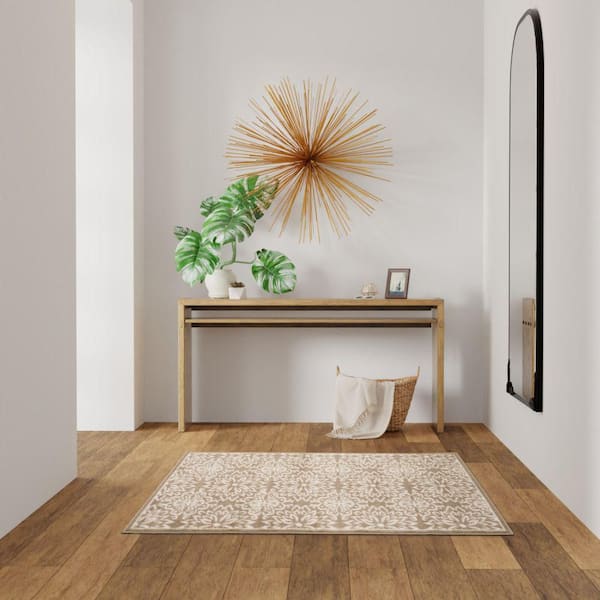 Jubilant Taupe 3 ft. x 5 ft. Floral Transitional Area Rug