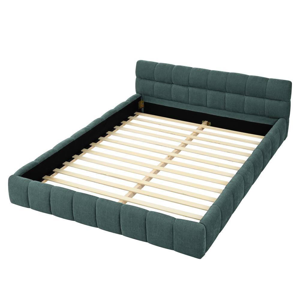 Green Chenille Upholstered Queen Platform Bed Frame with Headboard, No Box Spring Needed durable construction