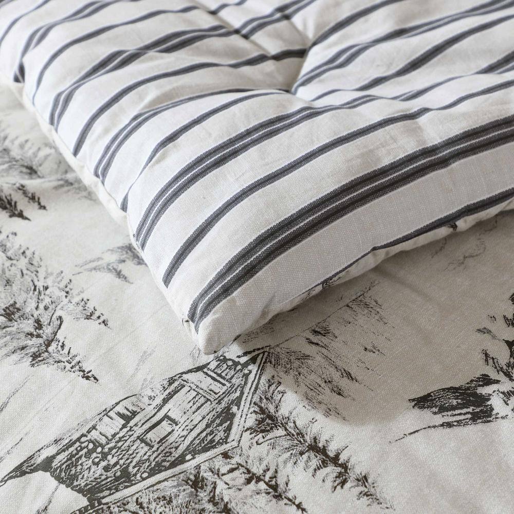 Twin Grey Cotton Winter Bedspread Cover Set with Stripes