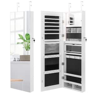 White Wall Mounted Jewelry Cabinet with Full-Length Mirror