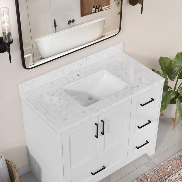 Zeafive Kar 48.44 in. W x 22 in. D Carrara White Engineered Marble