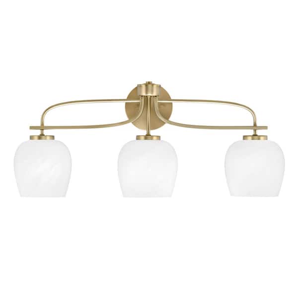 Unbranded Olympia 27.5 in. 3-Light New Age Brass Vanity Light  White Marble Glass Shade