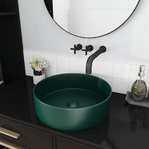 Modern Style Ceramic Circular Vessel Bathroom Sink Art Sink in Dark Green