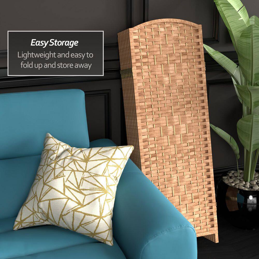 Natural Brown Woven Plant Fiber 8-Panel Folding Screen