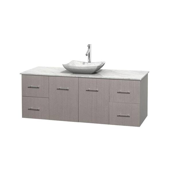Wyndham Collection Centra 60 in. Vanity in Gray Oak with Marble Vanity Top in Carrara White and Sink