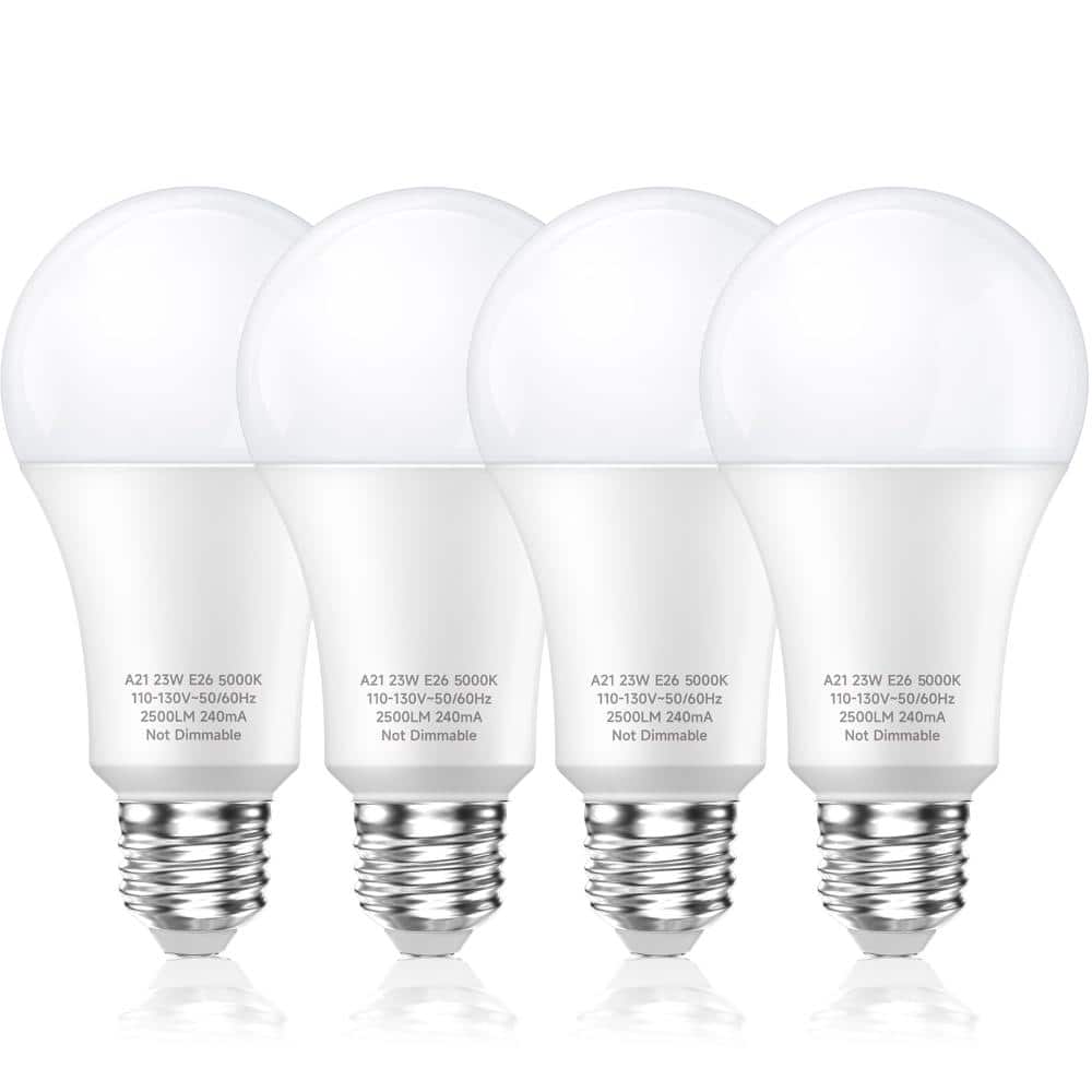 150W-200W Equivalent A21 Energy Star LED Light Bulb Daylight 5000K Super Bright 2500 Lumens E26 Base (4-Pack)