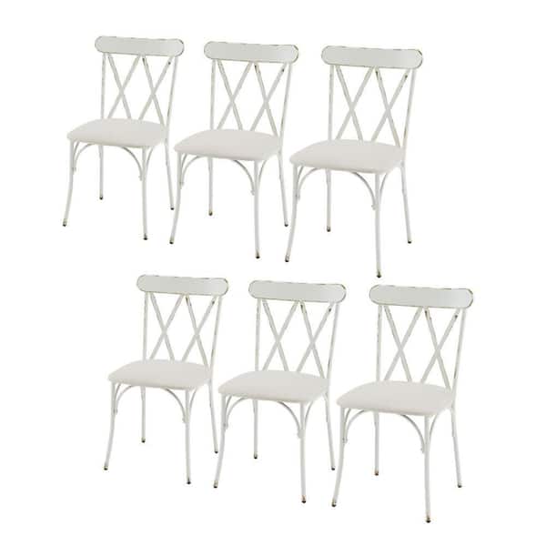 White Farbic Cushion Dining Chair With Metal Legs (Set of 6)