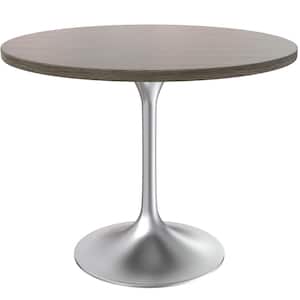 Verve Mid-Century Modern 36 in. Round Dining Table with MDF Top and Brushed Chrome Pedestal Base, Dark Maple