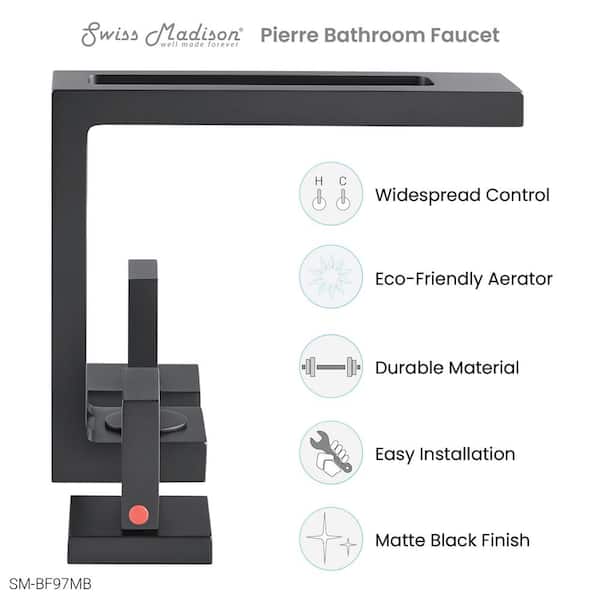 Pierre 8 in. Widespread Double Handle Bathroom Faucet in Matte Black
