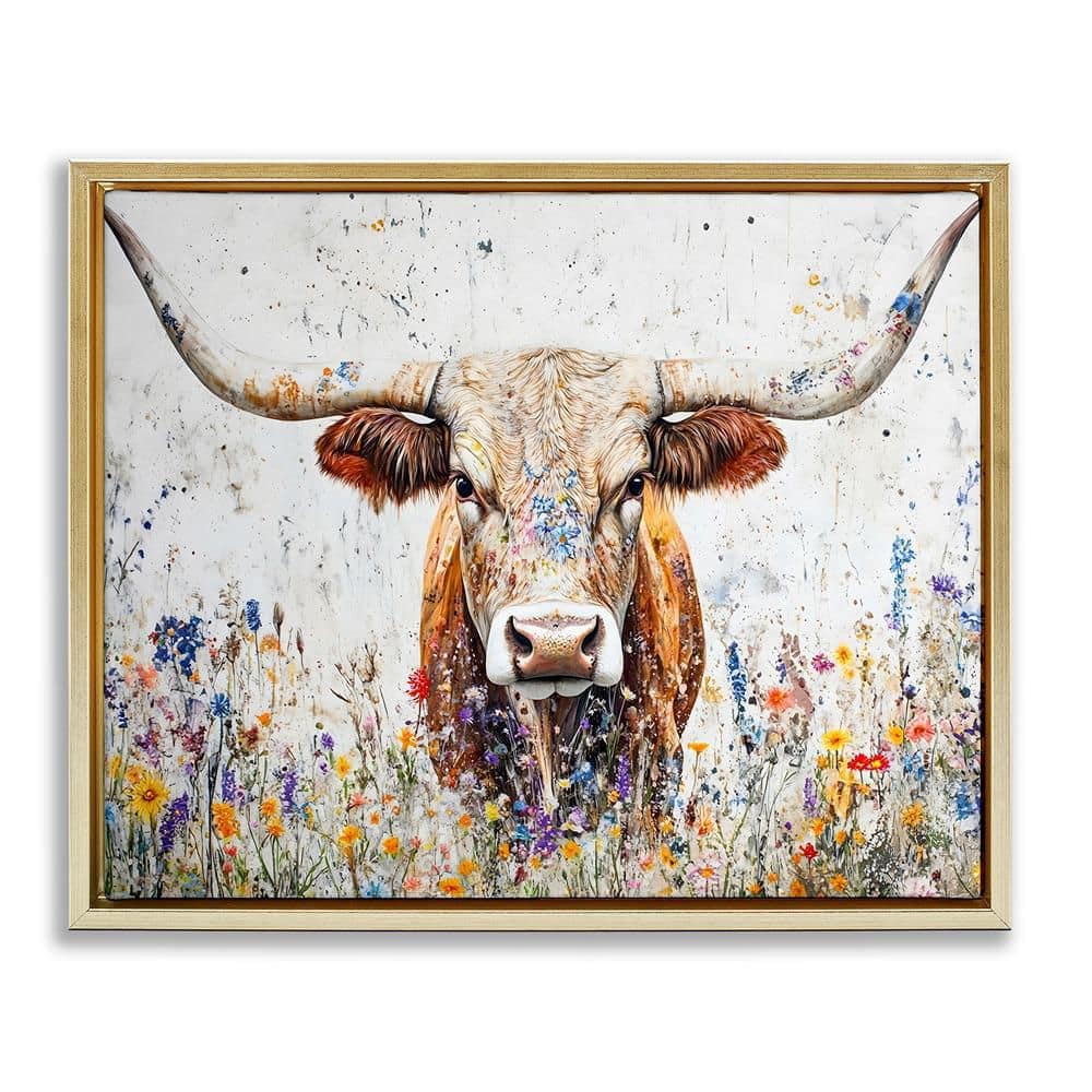 Texas Longhorn Speckled Flowers by Franklyn Gregory 1 Piece Gold Floater Frame Animal Graphic Art Print 17 in. x 21 in. price history on PriceWatchPro