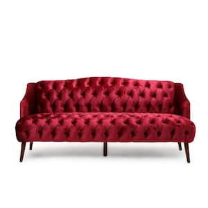 Adelia 73.25 in. Wine Solid Velvet 3-Seat Camelback Sofa