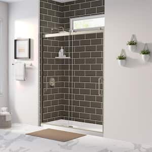 Arelo 56 in. to 60 in. W Semi-Frameless Sliding Shower Door AquaGlideXP Clear Glass, Brushed Nickel Finish