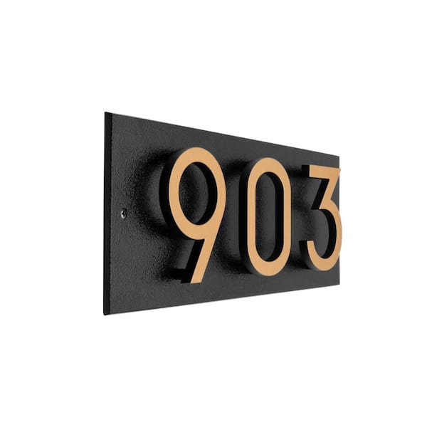 Floating 3-Number Horizontal Sign Black with Black / Gold Modern Font Numbers