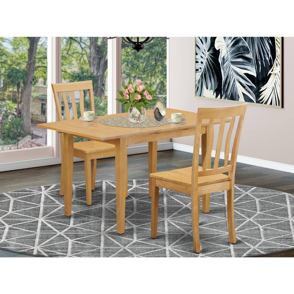 Natural Brown Oak 3-Piece Dining Set with High Back Chairs