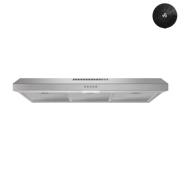 36 in. 80 CFM Arezzo Convertible Under Cabinet Range Hood in Brushed Steel, Mesh Filters, Push Button Control, LED Light