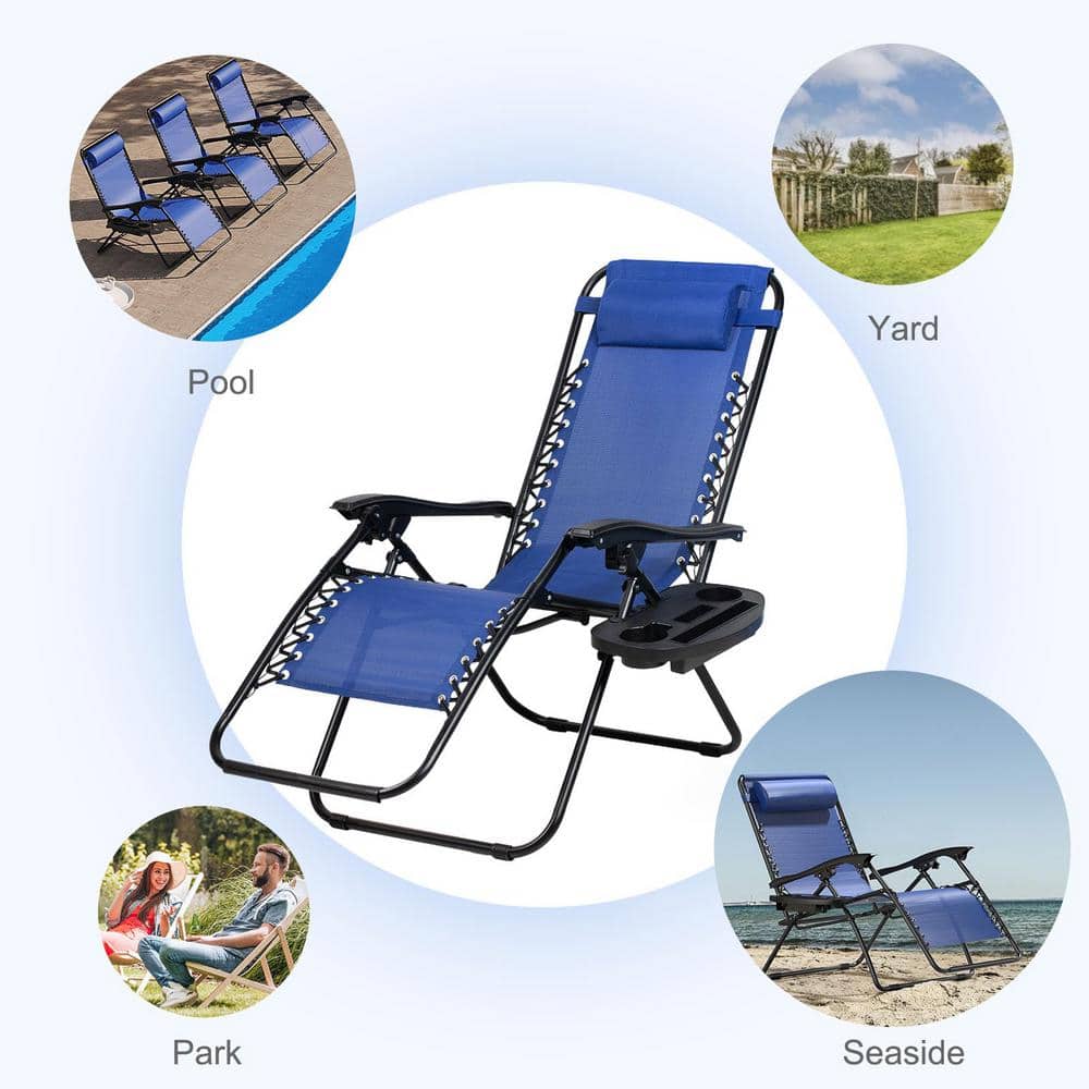 Blue Metal Zero Gravity Beach Lounger with Cushions and Arms