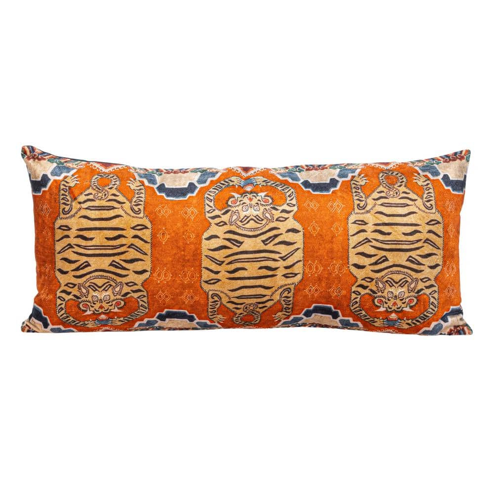 Tibetan Tiger Orange Cotton Velvet Lumbar Pillow