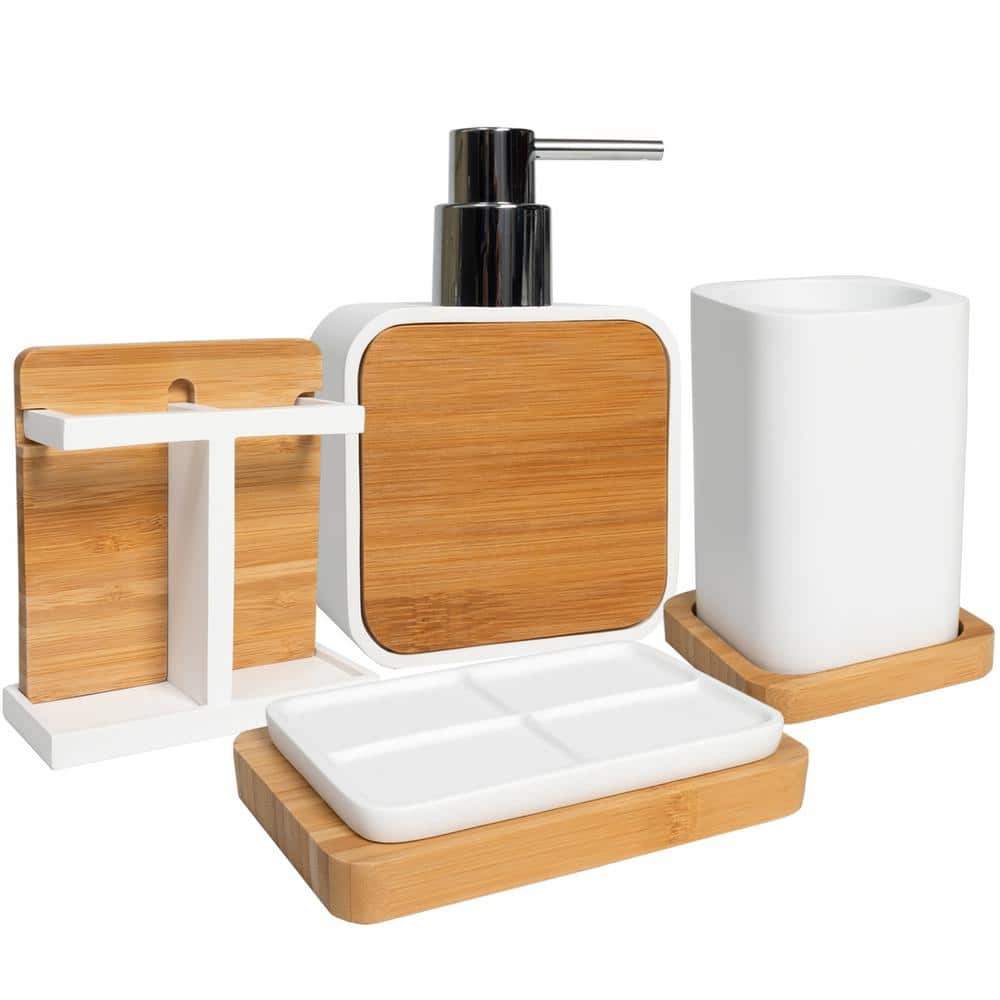 White and Bamboo Resin Rectangle Toothbrush Caddy